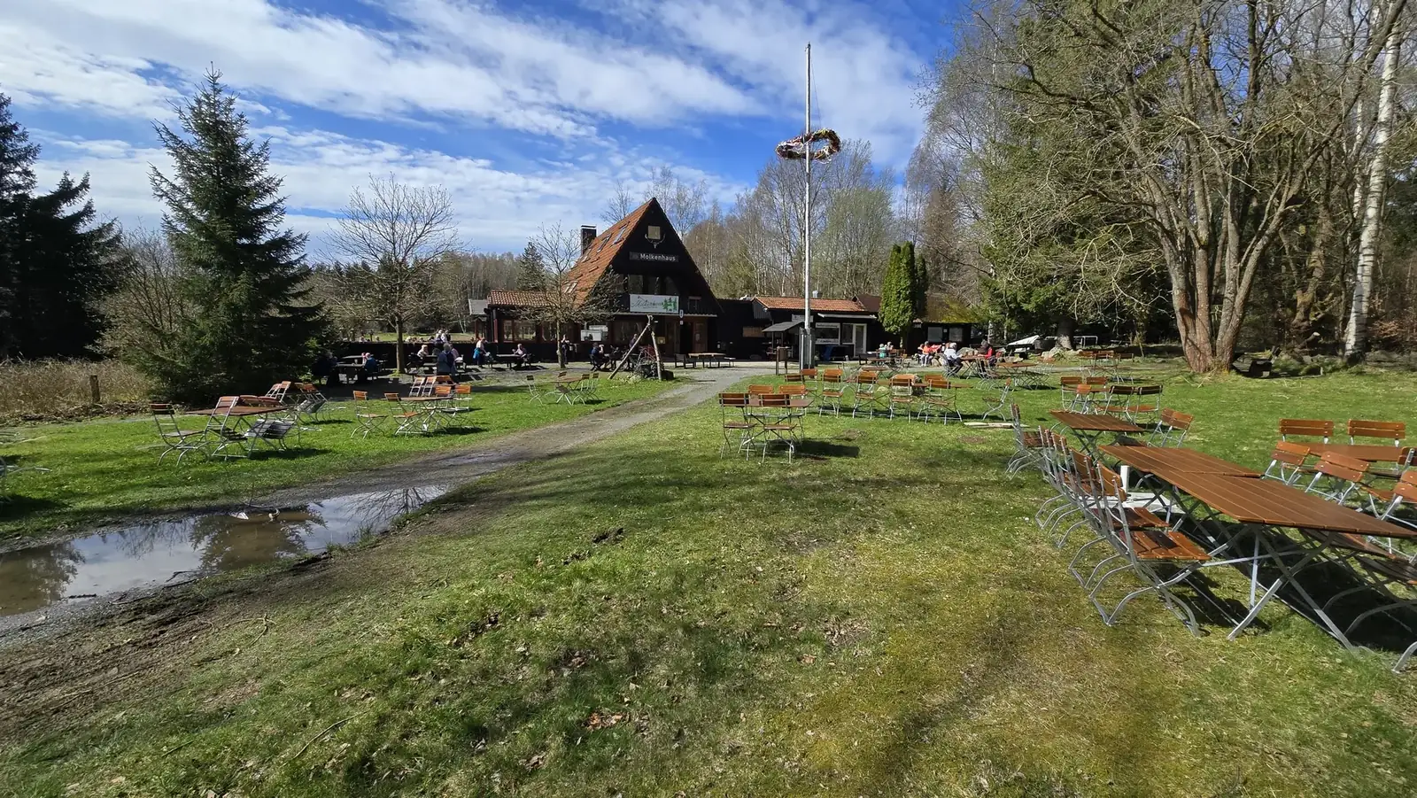 Die Lichtung am Molkenhaus mit Bänken unter freiem Himmel